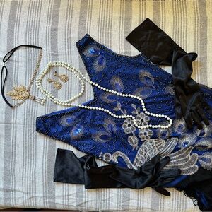 BABEYOND Gorgeous Great Gatsby / Roaring 20s sparkly dress & accessories bundle